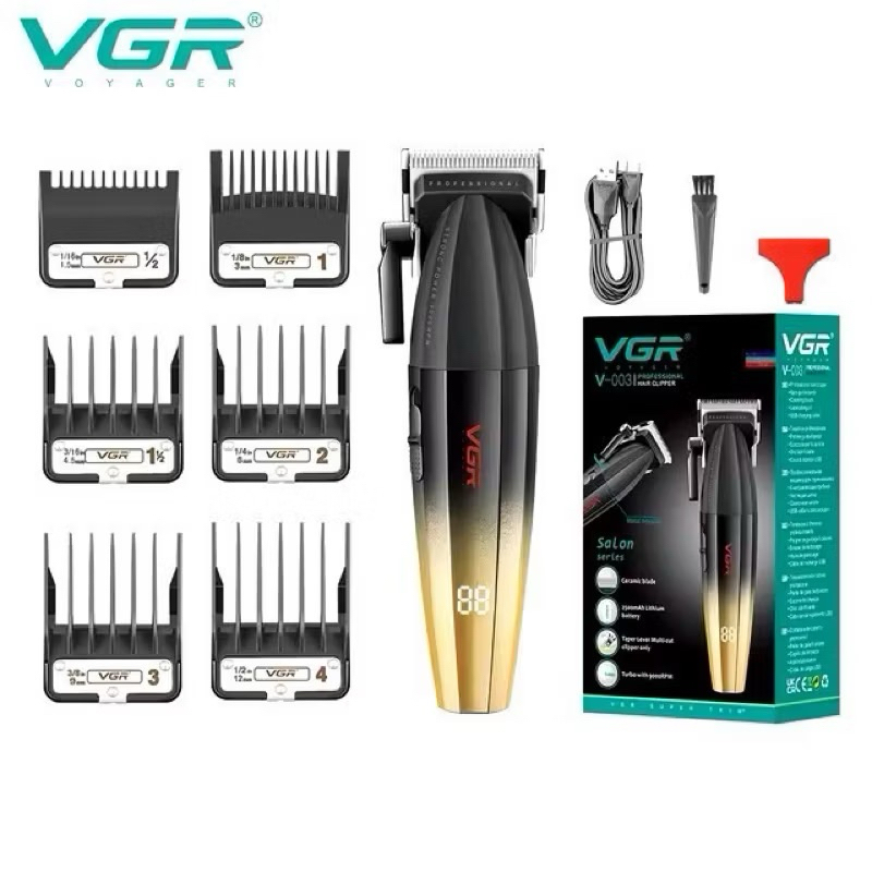 Vgr V-003 ปัตตาเลี่ยนตัดผมเซรามิค 9000 RPM อินเตอร์เฟซ USB โลหะ แบบมืออาชีพ สําหรับตัดผมผู้ชาย