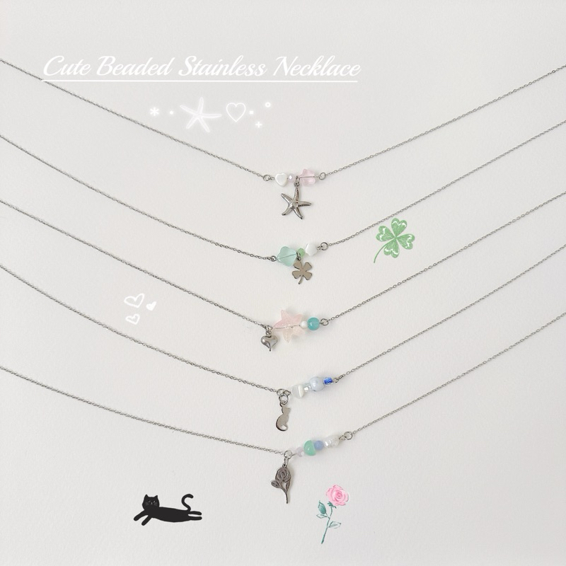 SJ063 Cute Beaded Stainless Necklace [ ไม่ลอก ไม่ดำ] – โปรปัง