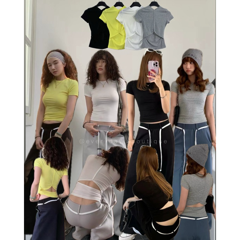 𝗧𝗪𝗜𝗦𝗧 𝗕𝗔𝗖𝗞 𝗖𝗨𝗧 𝗢𝗨𝗧 𝗧𝗘𝗘🤍💛🩶🖤(390฿) เสื้อยืดแฟชั่นทรงเข้ารูป ดีไซน์เว้าหลังสุดเก๋ ใส่แล้วดูผอมเพรียว และไม่ธรรมดา! onseason