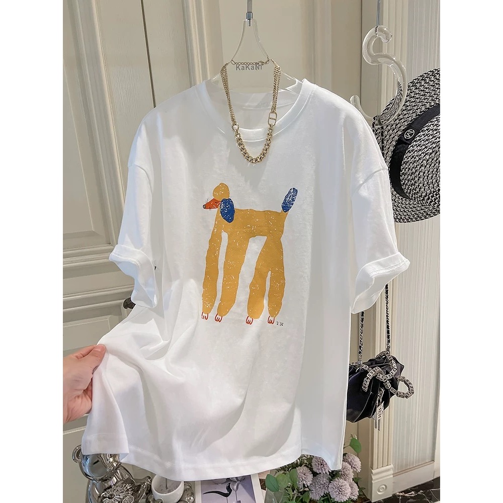 Basi💥 ผู้หญิง เสื้อยืด oversize เกรดพรีเมียม เสื้อคอตตอน100% ไม่หดตัว ใส่สบาย การ์ตูนน่ารัก ลาย "Yel