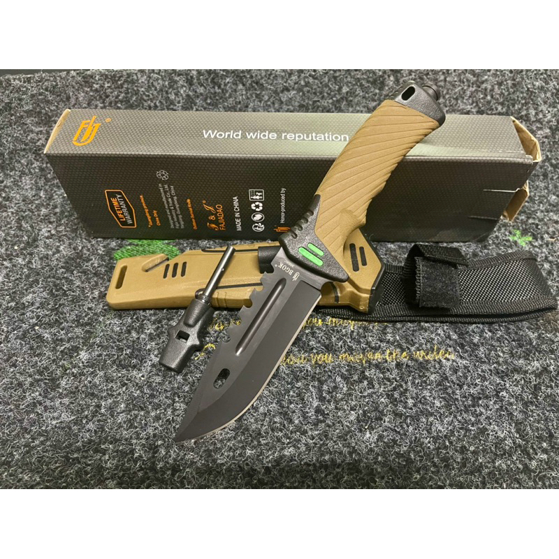 มีดพก มีดเดินป่า BGOK รุ่น 3668C พร้อมปลอกพลาสติกอย่างดีมีหินลับมีดแท่งจุดไฟ นกหวีด