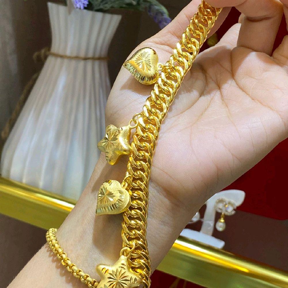 สร้อยข้อมือเลทอีฟระย้าใจดาว น้ำหนัก 3 บาทงานตัดเงา