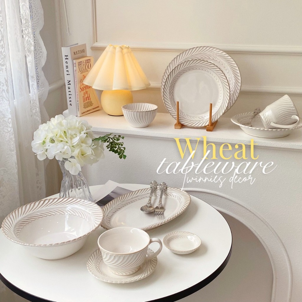 พร้อมส่ง จานเซรามิก Wheat Tableware เนื้อหนา เรียบหรู สไตล์วินเทจ 🌾