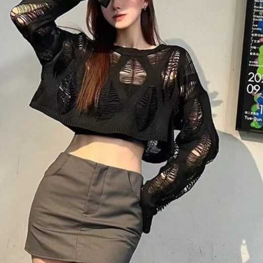 เสื้อไหมพรมแขนยาวผู้หญิง แฟชั่นผู้หญิง น้าน่ารักมากชุดใส่เที่ยวชุดใส่เที่ยวทะเล