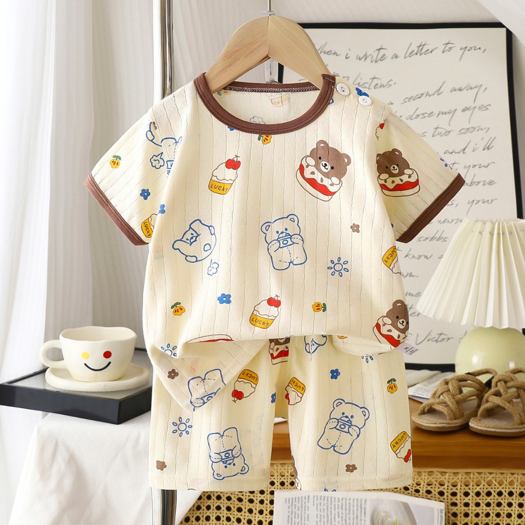 ชุดเซทแขนสั้นเด็ก ชุดนอนเด็ก สีสดใส ลายน่ารัก ผ้าเบา ใส่ได้ทั้งเด็กชายและเด็กหญิง - รูปที่ 4