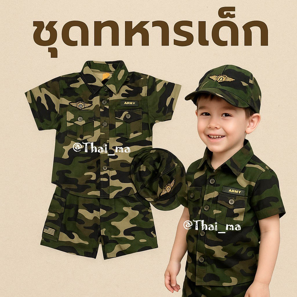 ชุดทหารเด็ก แบบA ชุดอาชีพเด็ก ชุดอาชีพในฝัน ชุดมี กางเกงทหาร+เสื้อทหารแขนสั้น+หมวกทหาร