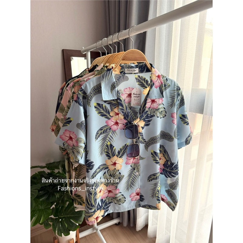 [มี 2 ไซส์] เสื้อเชิ๊ตปกฮาวายลายดอก (ผ้าไหมอิตาลี่) (BA2)