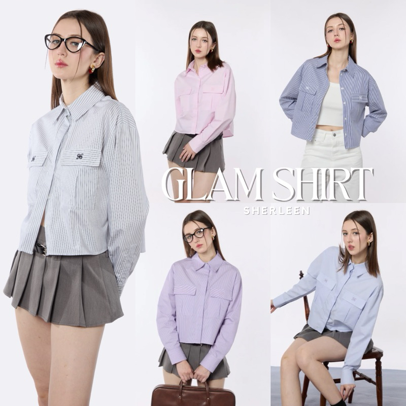 🔥[โค้ด 30% + ติดตามร้านเหลือ 448.-]🔥 GLAM SHIRT(พร้อมส่ง 5 สี) sherleen - เสื้อครอป ทรงโอเวอร์ไซส์ shirt oversize