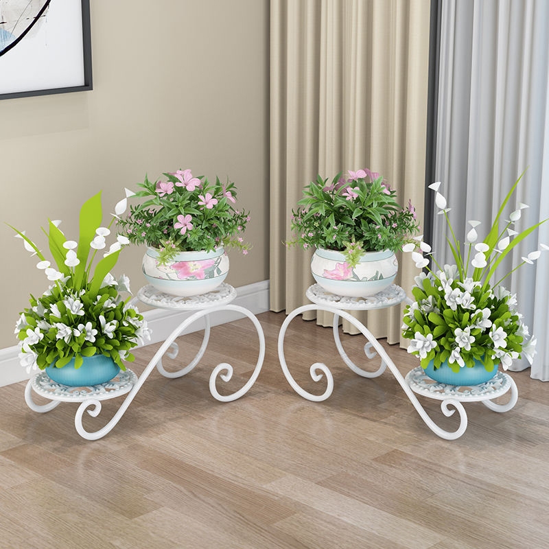 ชั้นวางกระถางดอกไม้ ขาตั้งกระถางดอกไม้หลายฟังก์ชัน 2 ชั้น สไตล์ยุโรป ตกแต่งระเบียง ห้องนั่งเล่น ห้องนอน