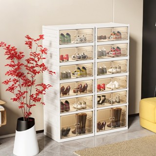 Queedd ตู้รองเท้าแบบไม่ต้องติดตั้ง 2 แถว หลายชั้น ประตูทางเข…