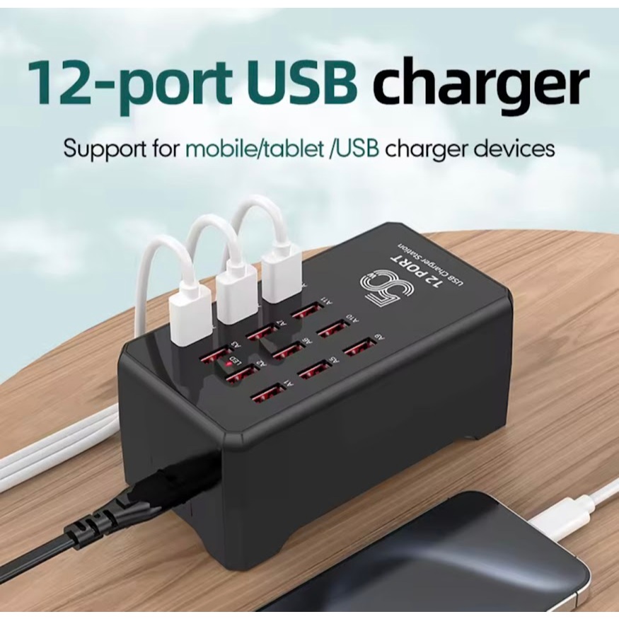 810F แท่นชาร์จ USB 12 พอร์ต MultiCharging Station สําหรับ Mob/Tab+เพิ่มเติม ​ Grosspower 50W ชาร์จขนาดกะทัดรัด Portab