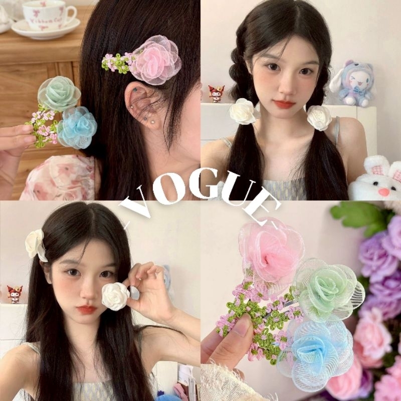 Vogue🌟พร้อมส่ง🌟 กิ๊บติดผมแฟชั่นดอกไม้ ยางมัดผมลายดอกไม้ (VO-25/VO-26/VO-27)