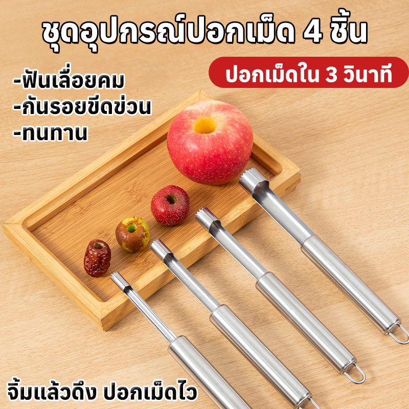 แพ็คคุ้ม 4 ใน 1 ที่เจาะแกนผลไม้ สแตนเลสหนาพิเศษ พุทรา แอปเปิ้ล ฮอว์ธอร์น ลูกแพร์ เชอร์รี่