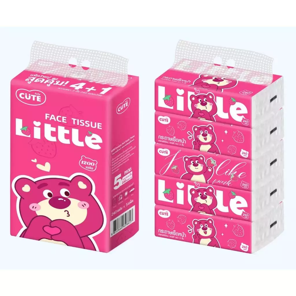 วินาทีฆ่า* กระดาษทิชชู่แพ็ค5 cute 3ชั้น ดีลักซ์ คอมฟอร์ท กระดาษทิชชู่ น้ำเปียกไม่แตกเนื้อเยื่อคุณภาพสูงLITTLEหมีสีชมพู