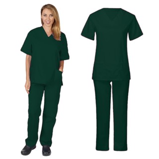 Medical Scrub ชุดสครับ เสื้อ+กางเกง ใส่ได้ทั้งชายหญิง แขนสั้…