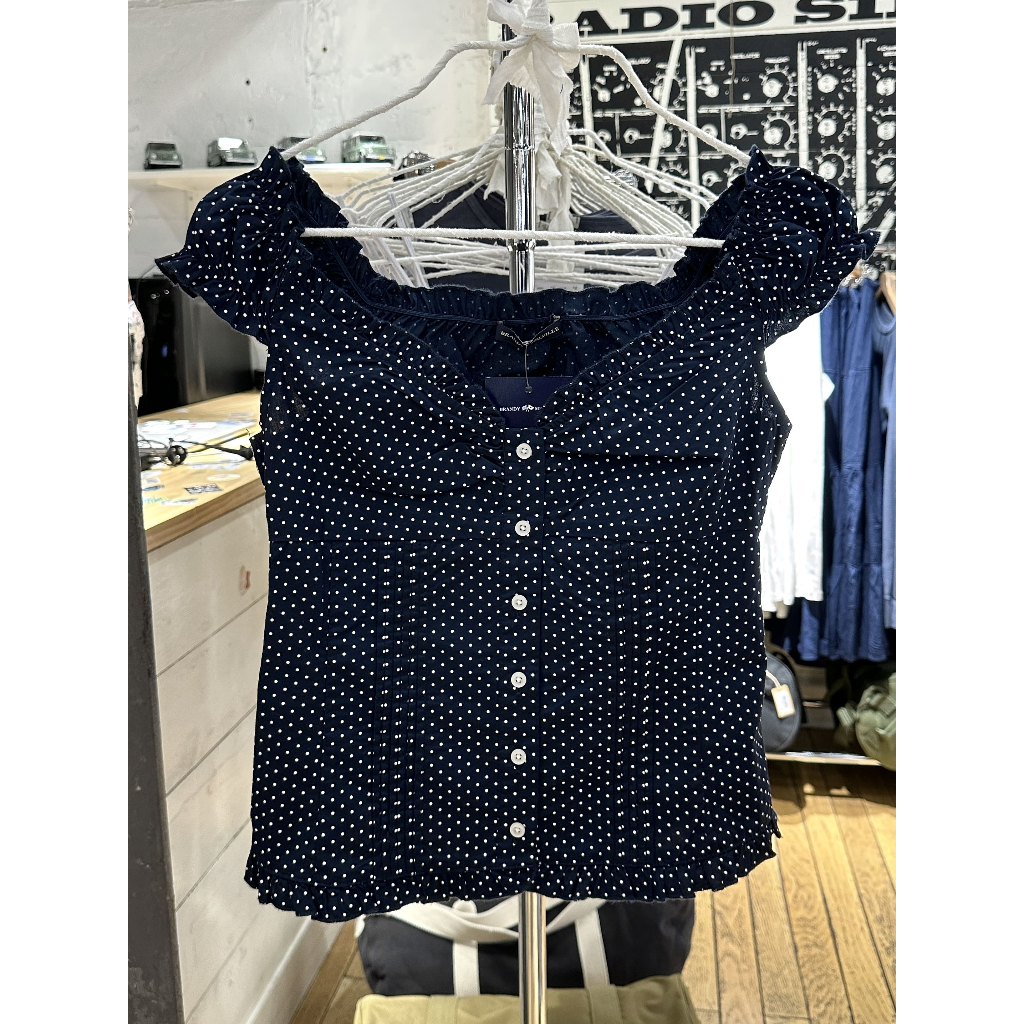 (พร้อมส่ง) BrandyMelville Elena Polka Dot Top เสื้อแขนกุด เสื้อปาดไหล่ เสื้อแขนสั้น ของแท้จากช็อป