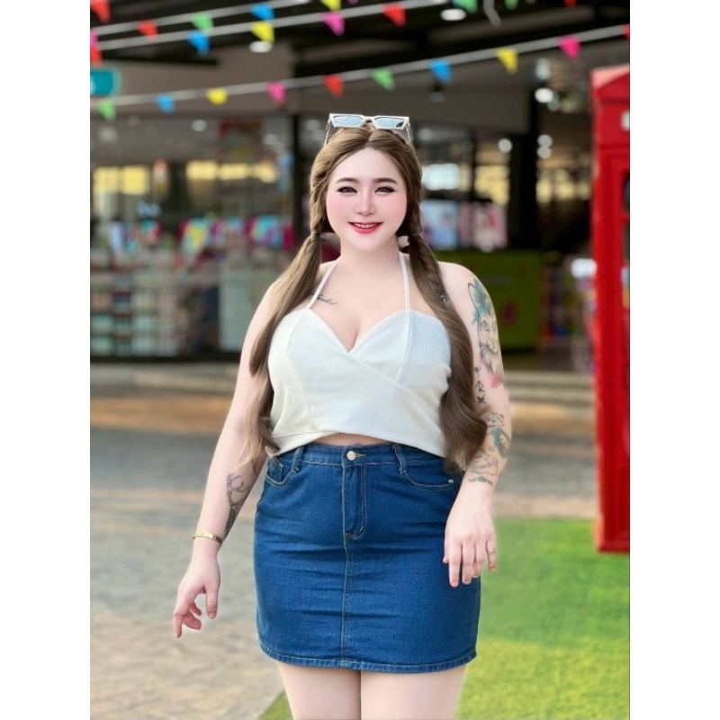 เสื้อครอบสายเดียวไซส์ใหญ่ ผ้าร่อง ทรงสวยมากงานผูกหลัง