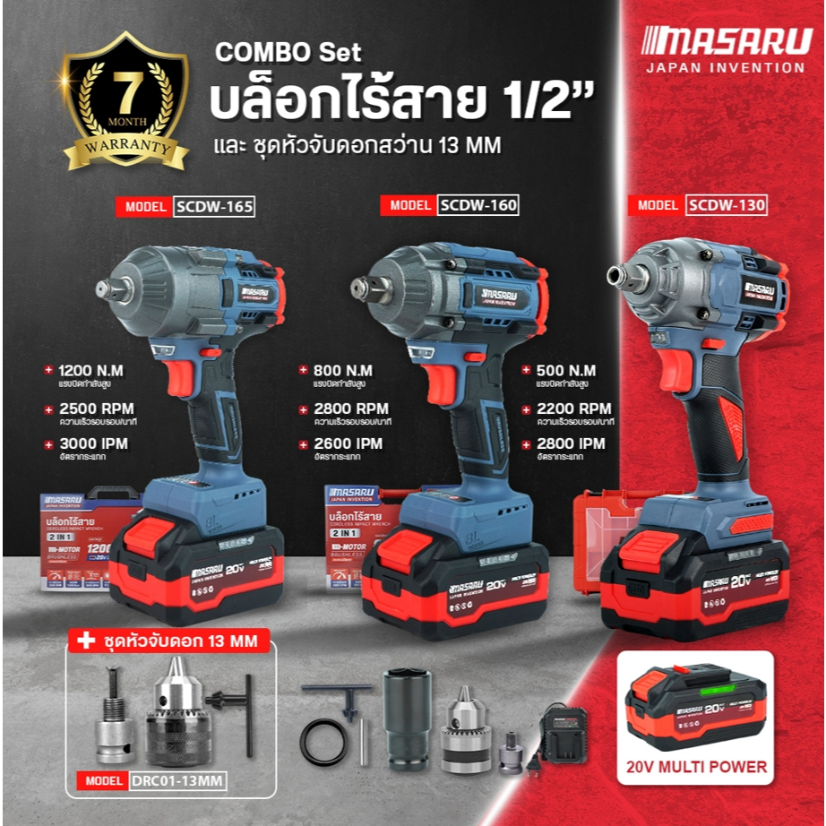 MASARU SCDW-130/160/165 บล็อกแบตเตอรี่ไร้สาย บล็อคไฟฟ้าไร้สาย 1200 nm บล็อกไฟฟ้าmasaru