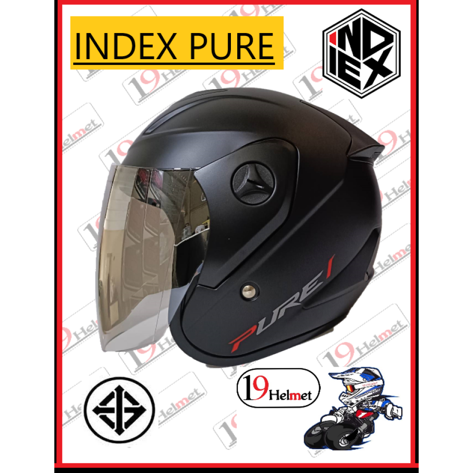 หมวกกันน็อค INDEX PURE หมวกมาตรฐาน รูปทรงสวยงาม/สวมใส่สบาย แผ่นหน้าปรอทเงินบาง ราคาเบาๆหมวกเป็นฟรีไซส์ L