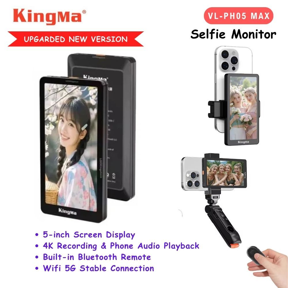 KingMa รุ่นอัพเกรด 5-Inch Phone Selfie Vlog Monitor Screen PH05 Max Wired and Wireless Connection