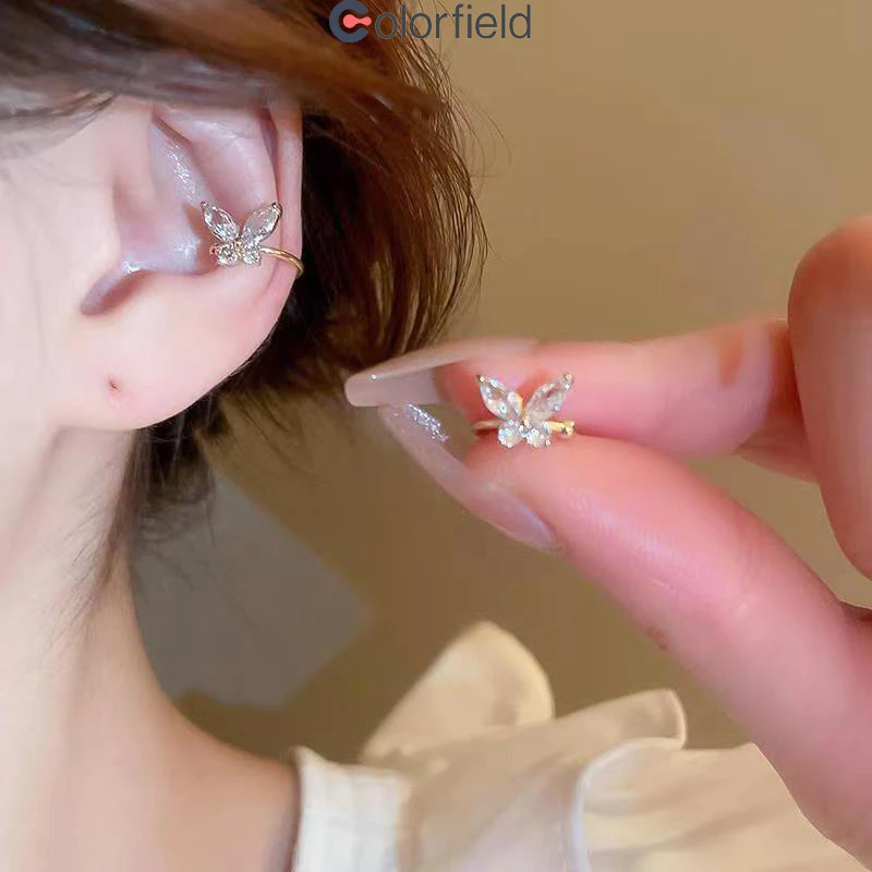 Colorfield ต่างหู แบบหนีบ รูปผีเสื้อ หรูหรา ระดับไฮเอนด์ ไร้รูหู สําหรับผู้หญิง ไม่ทําให้แพ้ง่าย แฟชั่นเครื่องประดับ-COD