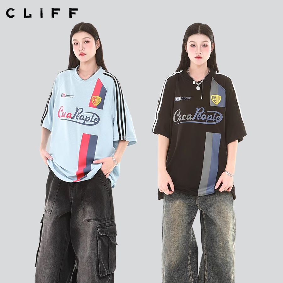 CLIFF เสื้อยืดแขนสั้น คอกลม พิมพ์ลาย หลวมใส่สบาย กีฬาลำลอง ใส่ได้ทั้งชายและหญิง