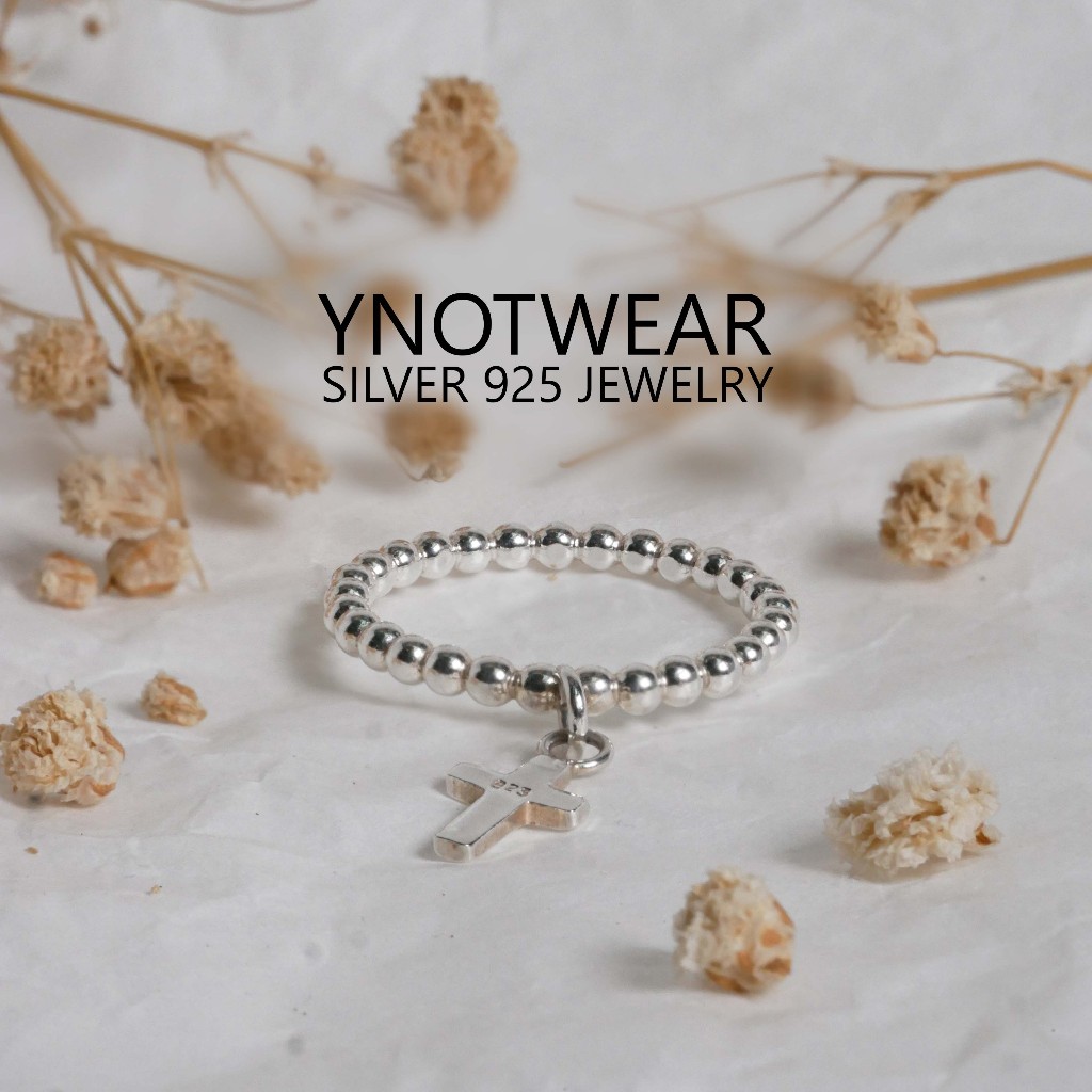 แหวนแฟชั่น แหวนเม็ดบอล ห้อยจี้ ไม้กางเขน Hanging Cross Ring  Silver 925 งาน Handmade ผลิตในไทย