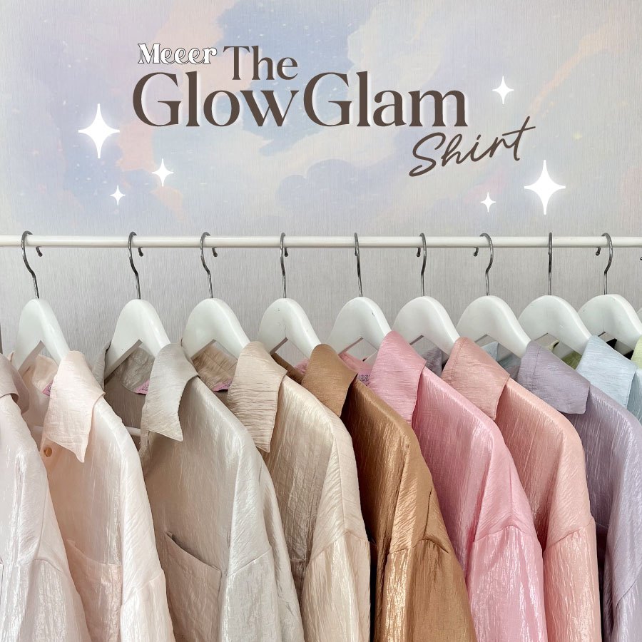 Meeer GlowGlam Shirt เสื้อเชิ๊ตโอเวอร์ไซส์ชายโค้ง ผ้าซาตินสลัชชี่ กระดุมทอง