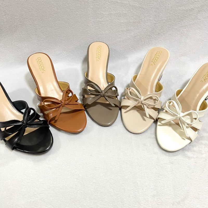 รองเท้าส้นสูงสวม6ขาผูกโบว์ พร้อมส่ง.