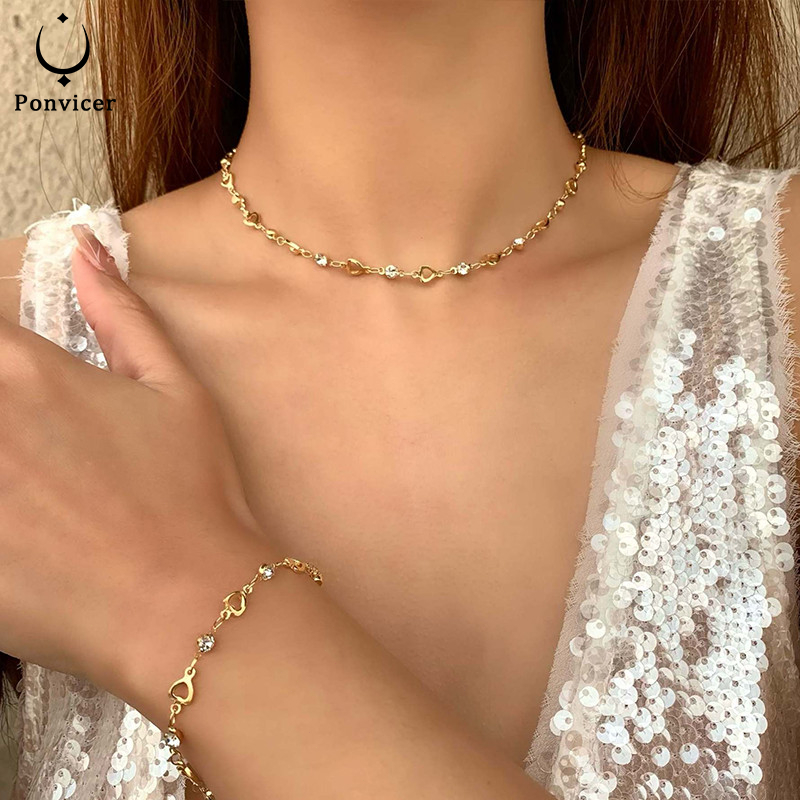 แฟชั่นbohoหัวใจที่มีสีสันzirconลูกปัดจี้สร้อยคอสั้นchoker Chainผู้หญิงเครื่องประดับโลหะสําหรับผู้หญิ เหมาะกับของขวัญ