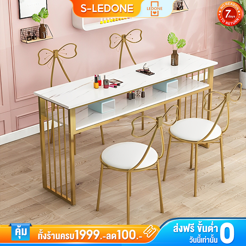 🔥พร้อมส่ง โต๊ะ ทําเล็บ โต๊ะทำเล็บ ขาโต๊ะเหล็ก โต๊ะแต่งหน้า 120/160CM ประกอบง่าย วัสดุหินอ่อน