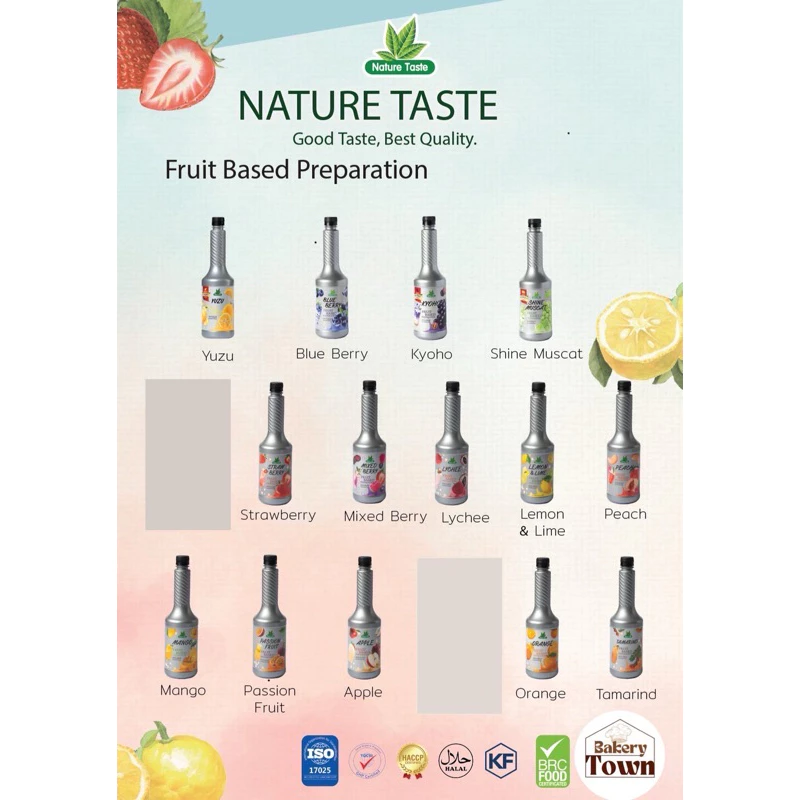 ไซรับผลไม้(มีเนื้อผลไม้)เนเจ้อเทส Nature Taste ขนาด750มิลลิลิตร มี14รสชาติให้เลือก
