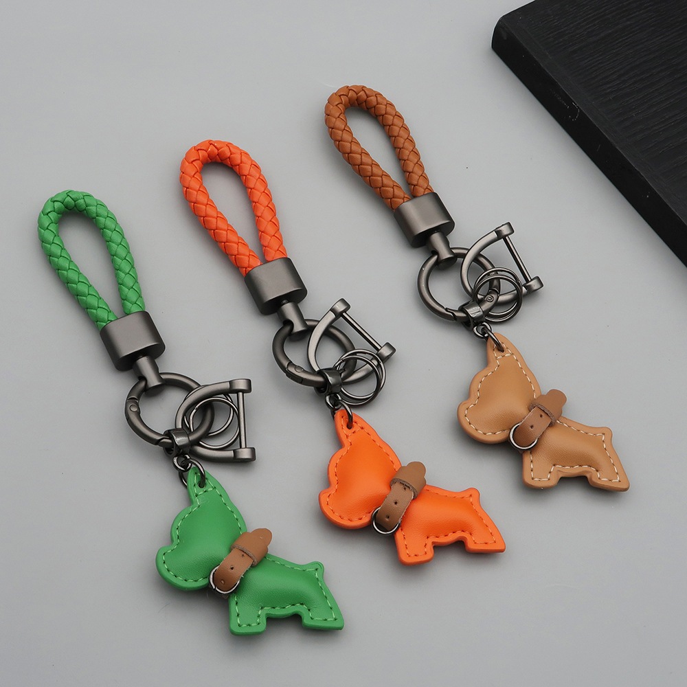 พวงกุญแจหนังลูกสุนัขบูลด็อกฝรั่งเศสที่สร้างสรรค์จี้กุญแจรถระดับไฮเอนด์ของขวัญปัจฉิมสวยงามจี้กระเป๋า - รูปที่ 2