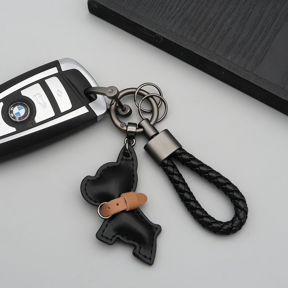พวงกุญแจหนังลูกสุนัขบูลด็อกฝรั่งเศสที่สร้างสรรค์จี้กุญแจรถระดับไฮเอนด์ของขวัญปัจฉิมสวยงามจี้กระเป๋า - รูปที่ 3
