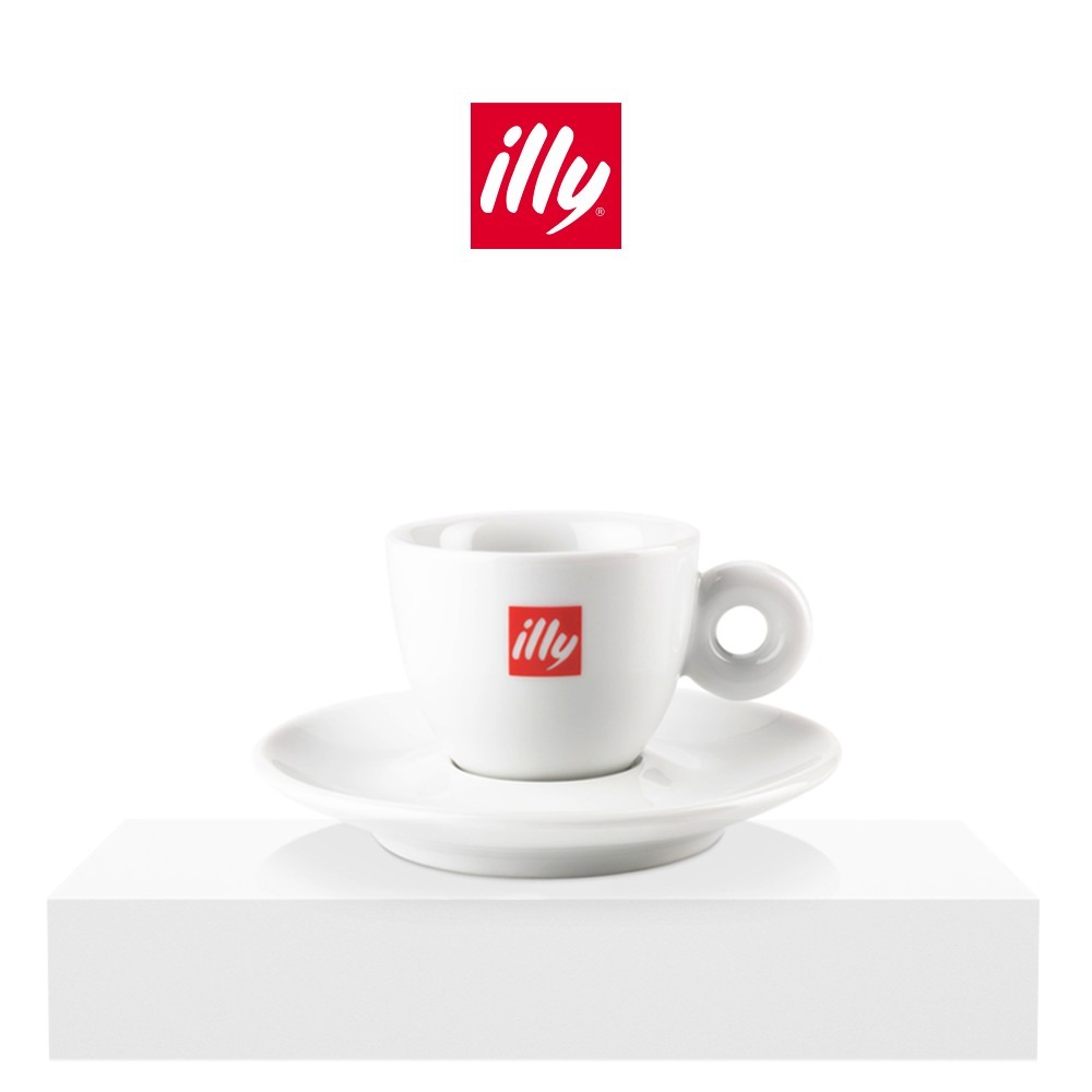 ILLY แก้วกาแฟเซรามิกดับเบิ้ลเอสเพรสโซ่พร้อมจานรอง พิมพ์โลโก้ ILLY CERAMIC DOUBLE ESPRESSO CUP WITH SAUCER