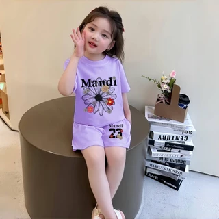2-12 ปี ชุดเซ็ทเด็กแฟชั่น สไตล์เกาหลี ลําลอง ฤดูร้อน เสื้อผ้าแขนสั้นกางเกงขาสั้น ลายดอกไม้ ผ้าหนุ่ม ใสสบาย