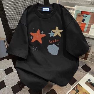 Basi💥 ผู้หญิง เสื้อยืด oversize เกรดพรีเมียม เสื้อคอตตอน100% ไม่หดตัว ใส่สบาย การ์ตูนน่ารัก ลาย "Starfish shell"