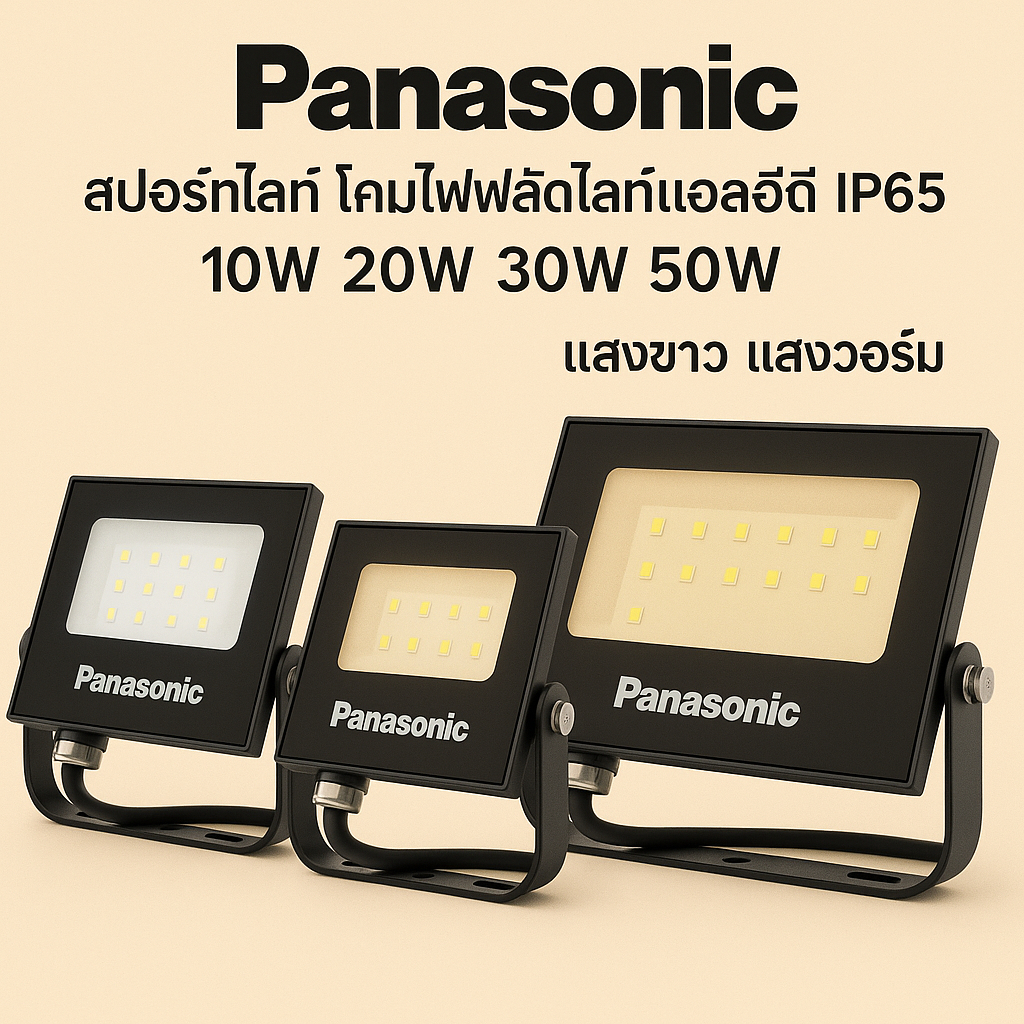 Panasonic สปอร์ตไลท์ LED โคมไฟฟลัดไลท์ IP65 แสงขาว/วอร์ม 10W-50W กันน้ำ ใช้ภายนอก