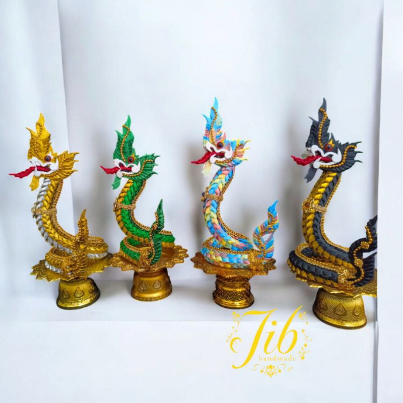 บายศรีพญานาคริบบิ้น 1เศียร พร้อมพาน 14 cm., S/ M/ L, สำหรับบูชาพญานาค แก้บน ให้เป็นของมงคลโอกาสต่างๆ