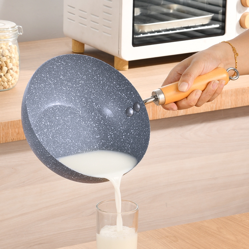 กระทะหินอ่อน หม้อเทปล่อน สไตล์ญี่ปุ่น ด้ามไม้ยาว เคลือบลายหินอ่อน ขนาด20/22/24 ซม. ร้อนเร็วก - รูปที่ 3