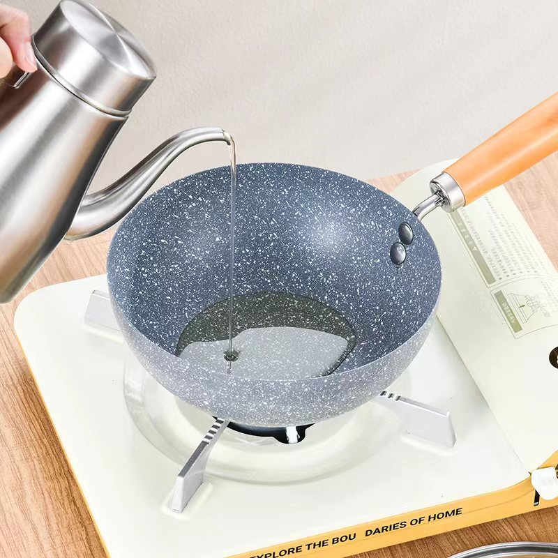 กระทะหินอ่อน หม้อเทปล่อน สไตล์ญี่ปุ่น ด้ามไม้ยาว เคลือบลายหินอ่อน ขนาด20/22/24 ซม. ร้อนเร็วก - รูปที่ 4