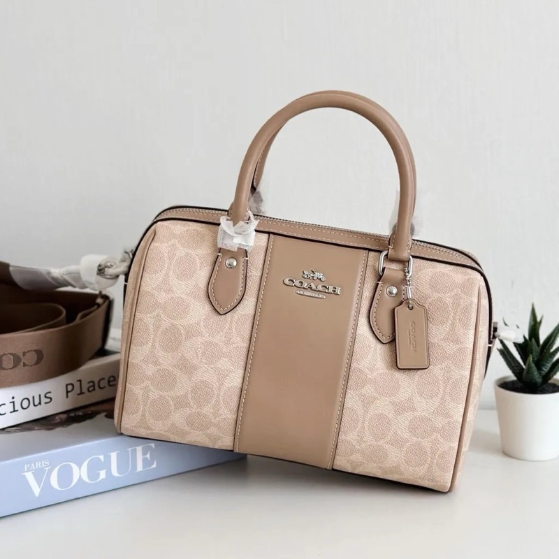 💚แท้💯 พร้อมส่ง💚 COACH CW376 Rowan Satchel In Signature Canvas With Stripe