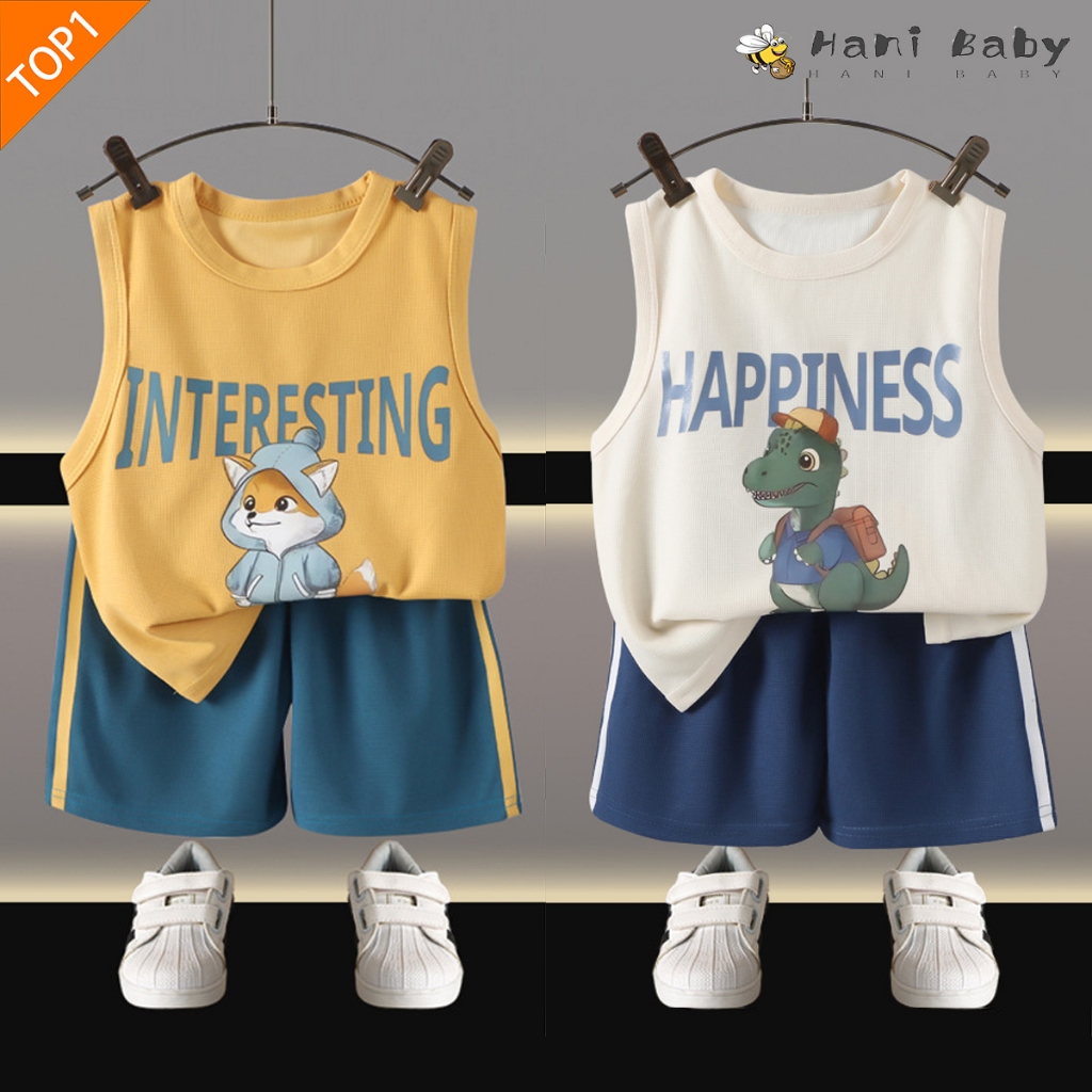 ชุดเด็กลายการ์ตูนน่ารัก ชุดเสื้อกล้ามเด็ก ลายสัตว์น่ารัก เอวยาง สวมใส่สบาย พร้อมส่ง