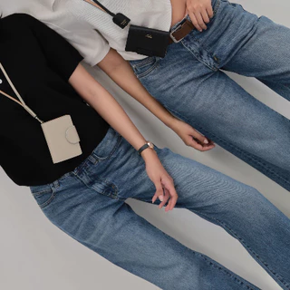ยีนส์ Nammon Jeans NM39-NM394 กางเกงยีนส์ทรงกระบอกเอวกลาง รุ่น maya Blue baby jeans - ผ้าไม่ยืด