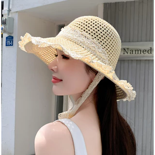 ☀️☀️พร้อมส่งในไทย !!! หมวกฟางผู้หญิงแต่งลูกไม้มีสายรัดลูกไม้ ป้องกันแสงแดดระบายอากาศ หมวกกันแดดริมทะเล รุ่นใหม่ล่าสุด🌟🌟