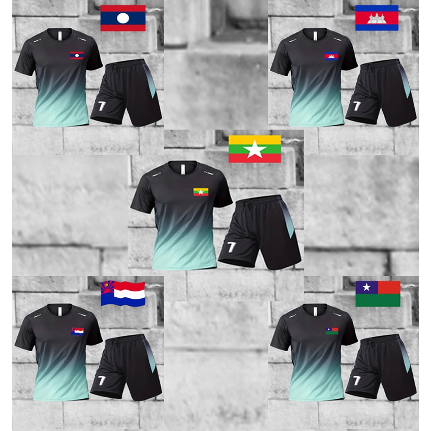DM-MYANMAR-LAOS-CAMBODIA-KAREN-PAOH ชุดกีฬาผู้ชาย ชุดแตะบอล ชุดออกกำลังกาย ชุดกีฬา เสื้อ+กางเกง เซต2ชิ้น ระบายอากาศดีมาก
