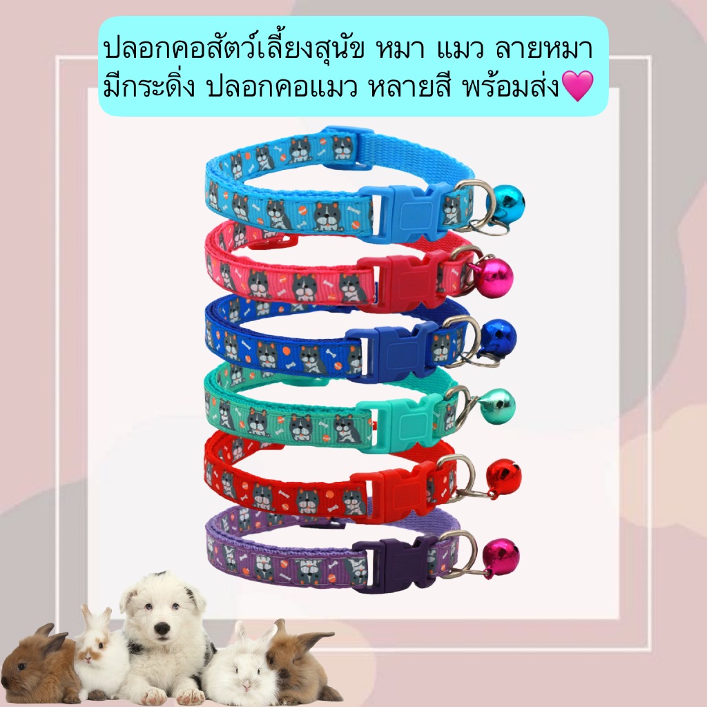 MG-543 ปลอกคอสัตว์เลี้ยง ลายหมาสุดคิ้วท์ พร้อมกระดิ่งเสียงใส หลายสี พร้อมส่ง