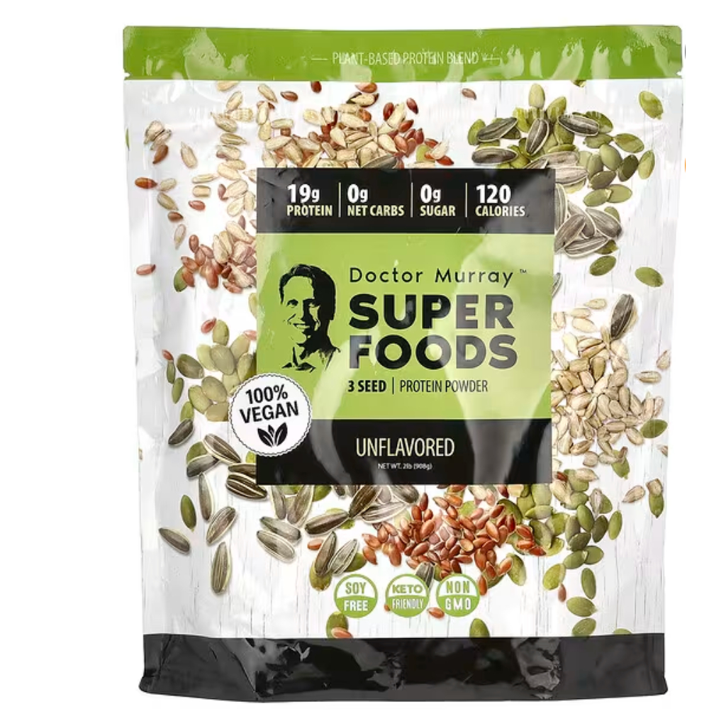 Dr. Murray's, Super Foods, 3 Seed Protein Powder, Pumpkin + Flax + Sunflower, Unflavored, 2 lb (908 