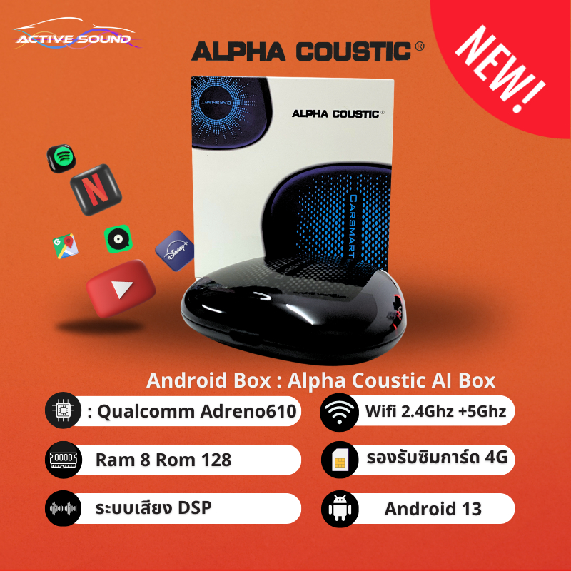 [Alpha Coustic] กล่อง Android Box 4+64G และ 8+128G Android 13 สำหรับวิทยุติดรถที่มีระบบ Apple CarPla