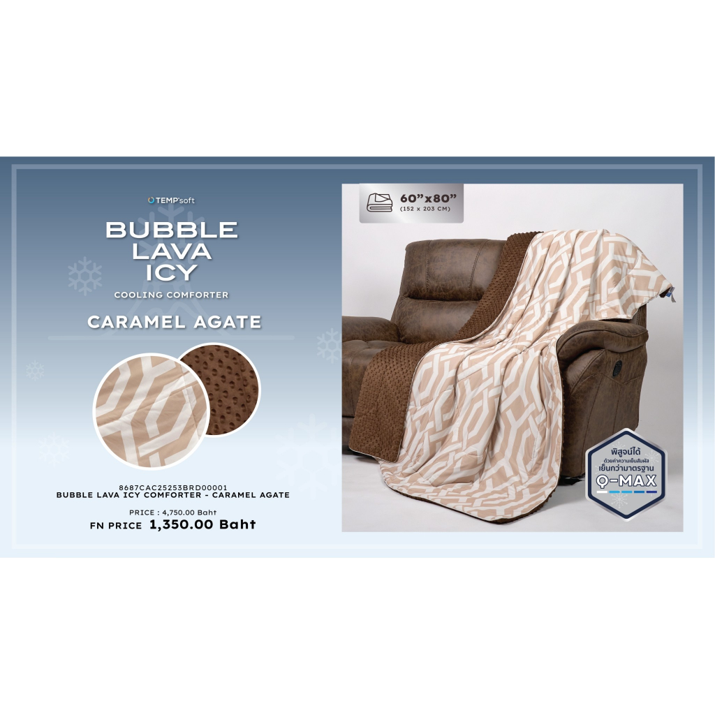 PRIM BUBBLE LAVA ICE ผ้าห่ม 2 หน้า (อุ่น / เย็น) ใช้งานได้ทั้งหน้าร้อนและหน้าหนาว Cooling Edition มาตรฐาน Q-MAX 60X80"